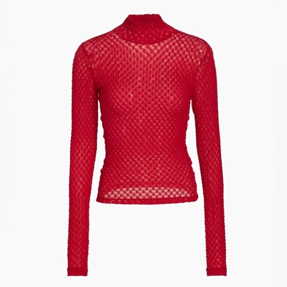 Frame Denim Tops - Frame Textured Mesh Mock-Turtleneck Top Cherry Red Women Size XL